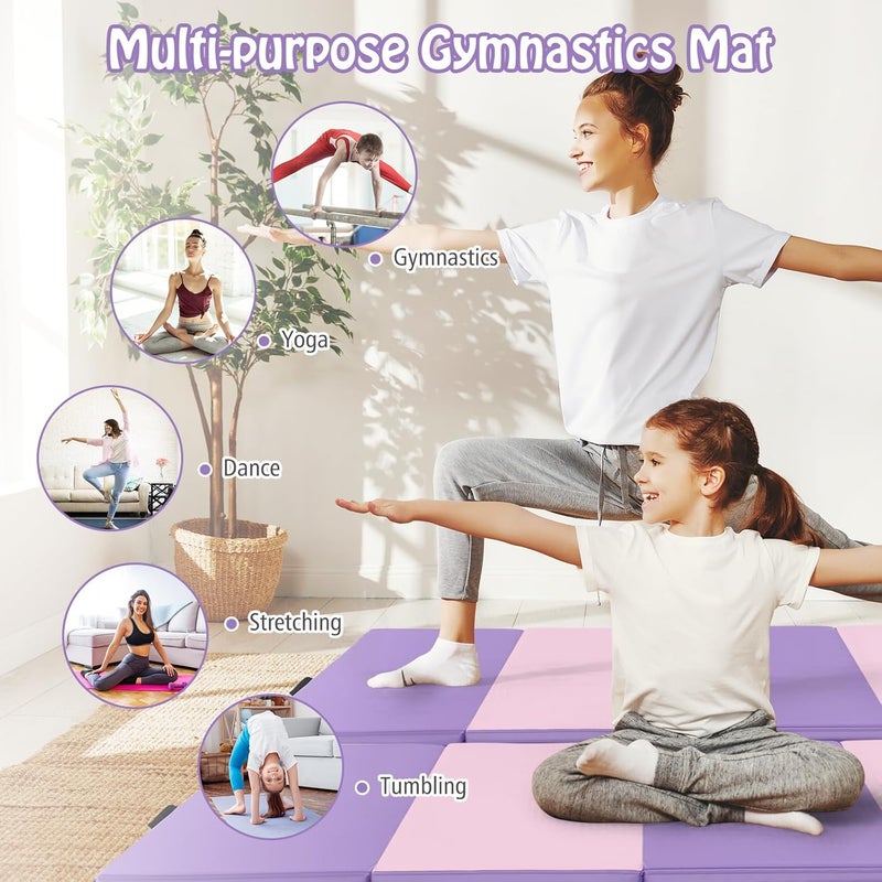 GYMAX Gymnastics Mat, 4 FT x 8 FT x 2 Inches Folding Exercise Mat w/Carry Handles & Sturdy Stitching Waterproof Cover, Tumbling Mat for Yoga Stretching Martial Arts Home Gym - Image 3
